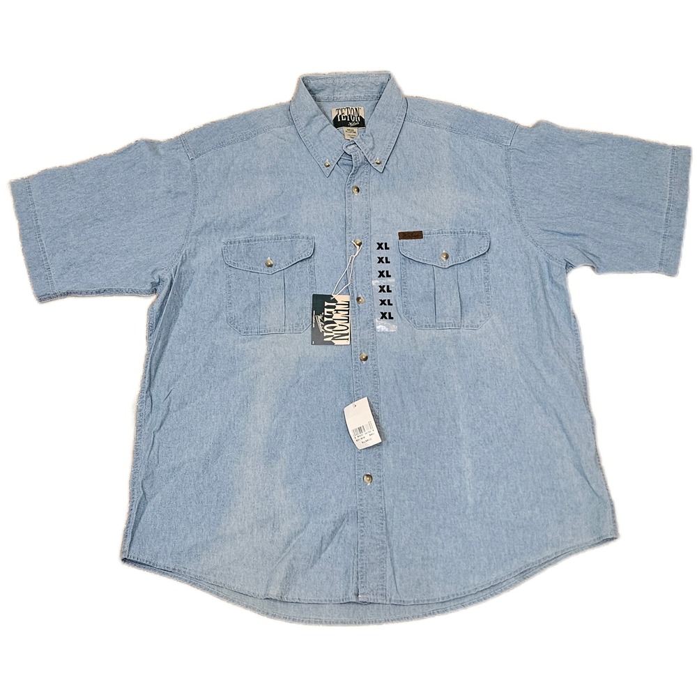 Woolrich Teton Shirt Mens XL Bleach Blue NWT Short Sleeve Button Down 6211MW